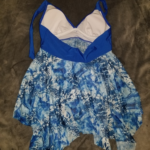Blue Tie-Dye Watercolor print bathingsuit swimsuit - Picture 3 of 4